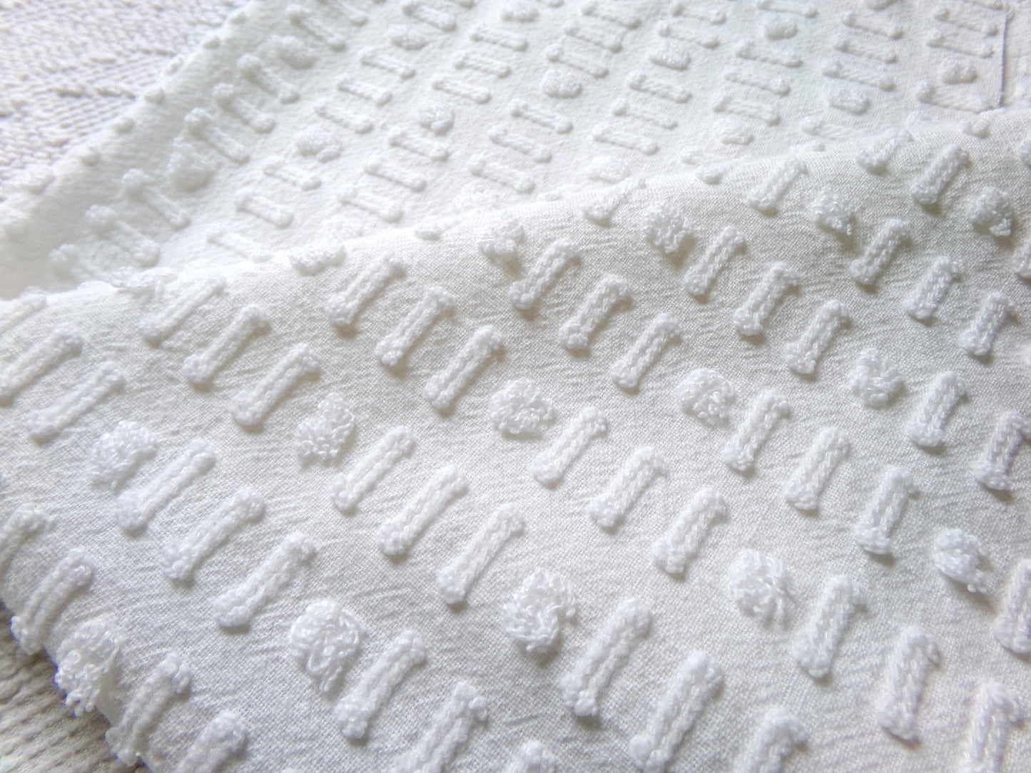 vintage white chenille fabric: dainty dot dash design, 18" x 24" piece
