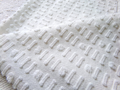 vintage white chenille fabric: dainty dot dash design, 18" x 24" piece