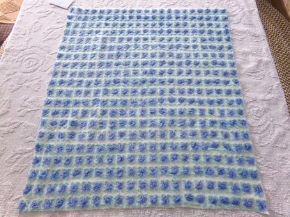 periwinkle blue rosebud chenille fabric, 20" x 24" inch piece cut from NOS vintage chenille bedspread, lovely blue roses quilt material