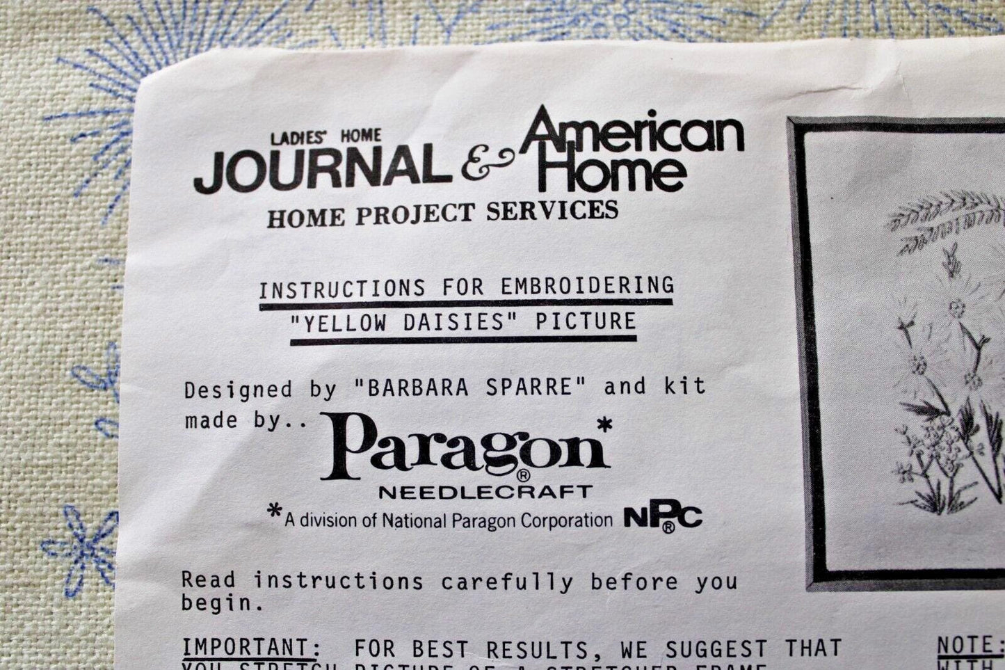 YELLOW DAISIES Paragon Crewel Embroidery Kit 02237X Vtg Boho 70s Barbara Sparre