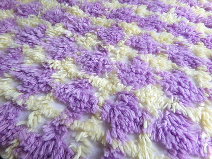 Happy Yellow & Purple Plaid Vintage Chenille Quilt Fabric, 25" x 21" inch Piece, 100% Soft Cotton Blend