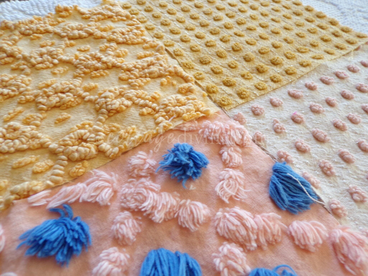 Southwestern Sunrise Chenille Quilt Squares Set from Vintage Bedspread Fabric, 16 Blocks, 6" x 6" inches each, Earthtones