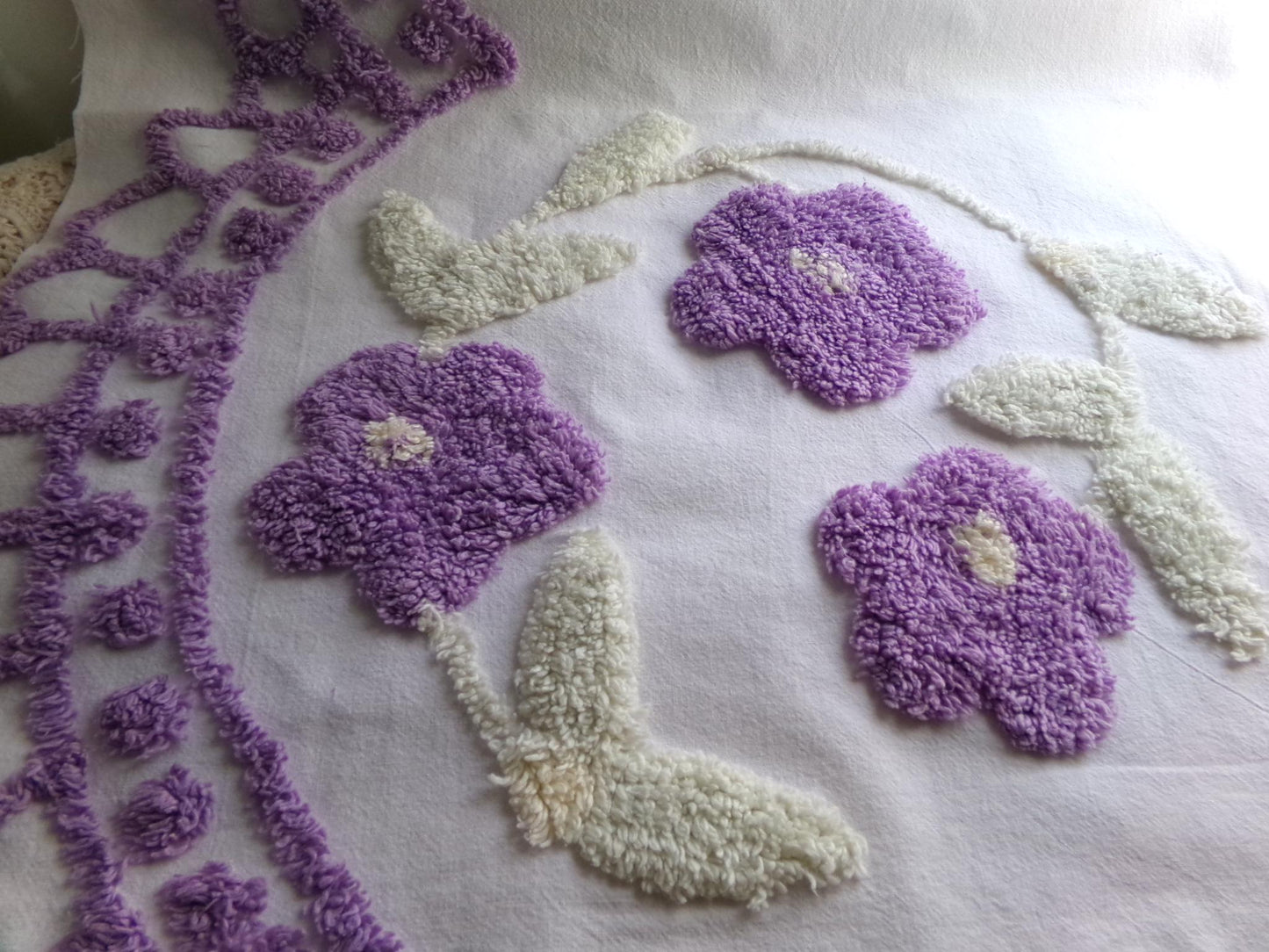 Spring Lilac Wreath Vintage Style Chenille Fabric, 20" x 28" inch piece, Pretty in DIY Pillows