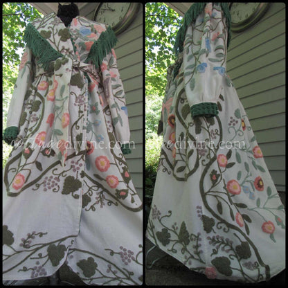 Victorian Style Distressed Chenille Robe, Designed from Shabby Vintage Chenille Bedspread Fabrics, M/L