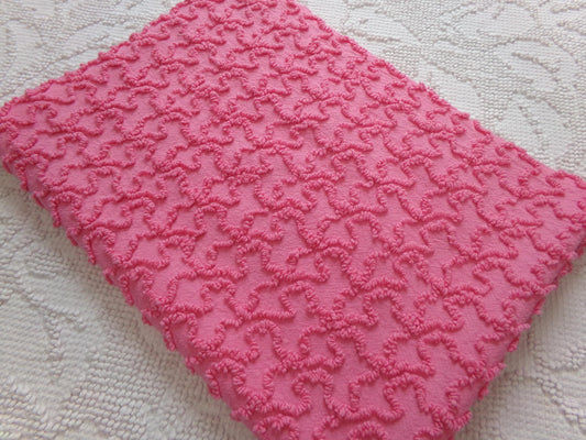 vivid pink squiggles vintage chenille fabric, great color & texture for quilts, sewing, 18" x 24" cut piece