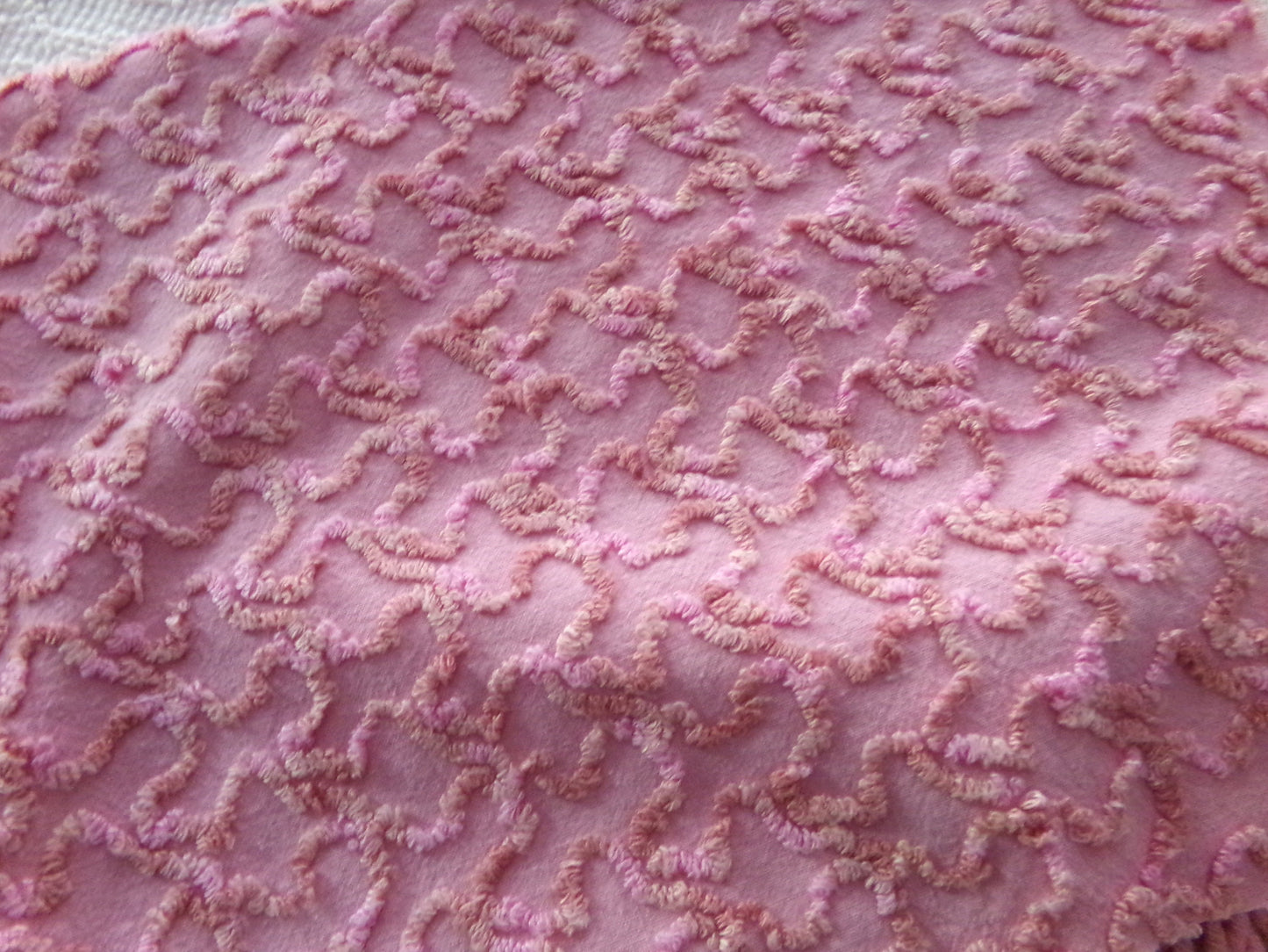 Unique Vintage Chenille Fabric, Marble Pink Texturized Squiggles, 25" x 20" Inch Piece for Quilts, Pillows & Handmade Crafts