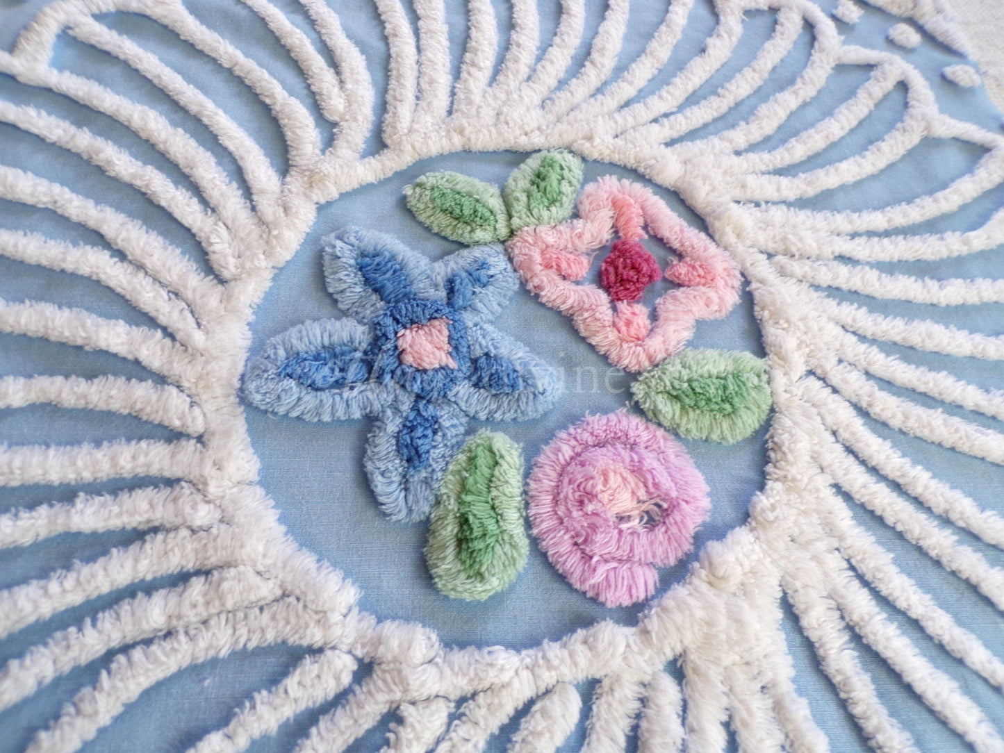 Beautiful Cottage Chic Doily Floral Vintage Chenille Fabric Piece, 25.5" x 38", for DIY Pillows & Quilts