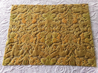 earthtones cut velvet fabric, distressed vintage Bates tapestry style chenille material, 20.5" x 15" piece, popular in boho bags