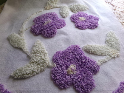 Spring Lilac Wreath Vintage Style Chenille Fabric, 20" x 28" inch piece, Pretty in DIY Pillows