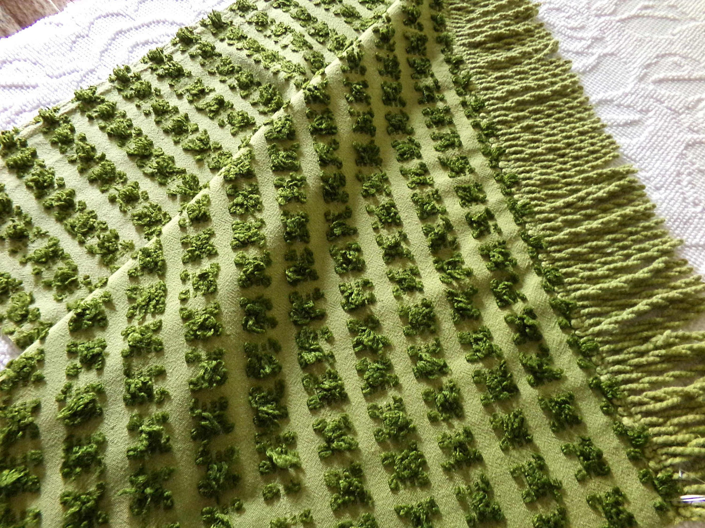 Hippie Chic Vintage Green Rosebud Chenille Fabric, 18" x 24" inch Piece, Boho Fabulous Tonal Roses