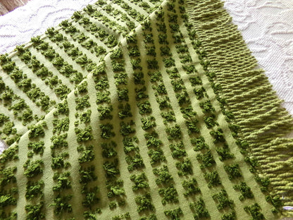 Hippie Chic Vintage Green Rosebud Chenille Fabric, 18" x 24" inch Piece, Boho Fabulous Tonal Roses