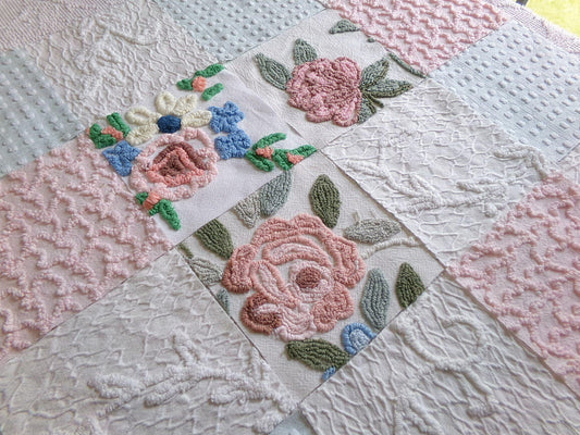 garden beauties vintage 6" chenille squares, set of 16 quilt blocks rotary cut from lovely vintage chenille & matelasse bedspread fabrics
