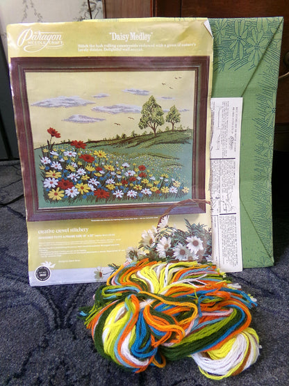 DAISY MEDLEY Crewel Stitchery Kit, Hippie Boho Vintage 0632 Paragon Needlecraft Embroidery, Design by Adele Veres