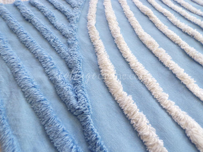 Beach Cottage Blue & White Vintage Chenille Fabric Piece, 19" x 29" inches, Ideal in Quilts and Pillows