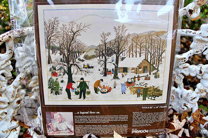SUGARING OFF Crewel Stitchery Kit, Vintage Grandma Moses Design, Paragon Needlecraft Embroidery Kit # 0202 from 1983