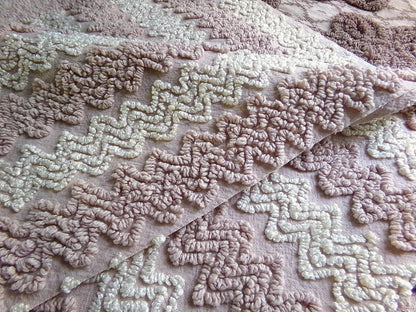 Vintage Chenille Fabric in Toasted Mocha & Vanilla Cream, 19" x 25" inch Piece, Texturized Zig Zags