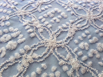 Beach Chic Blue & White Vintage Chenille Quilt Fabric, 23" x 26" Piece, 100% Cotton Classic Design