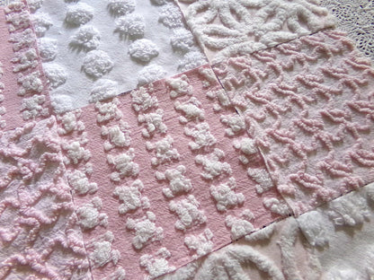 Whispertone Pink Quilt Squares Set from Vintage Chenille Bedspread Fabric, 16 Blocks, 6" x 6" inch