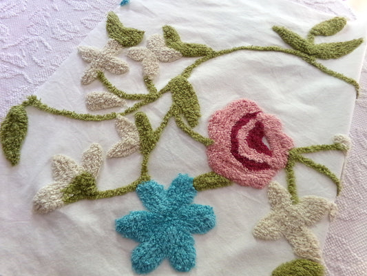 Wildflowers Vintage Style Chenille Fabric, Beautiful Summer Flowers, 30" x 24" Inch Piece for Quilting, Pillows & Handmade Crafts