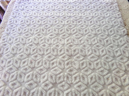 Snowflake Wedge White Vintage Chenille Fabric, 27" x 24" Piece, Snowy Geometric Wedge Daisy Design