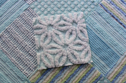 Sea Mist Chenille Quilt Squares Set, from Vintage Bedspread Fabric, 17 Blocks, 6" inch in Coastal Blues, Aqua