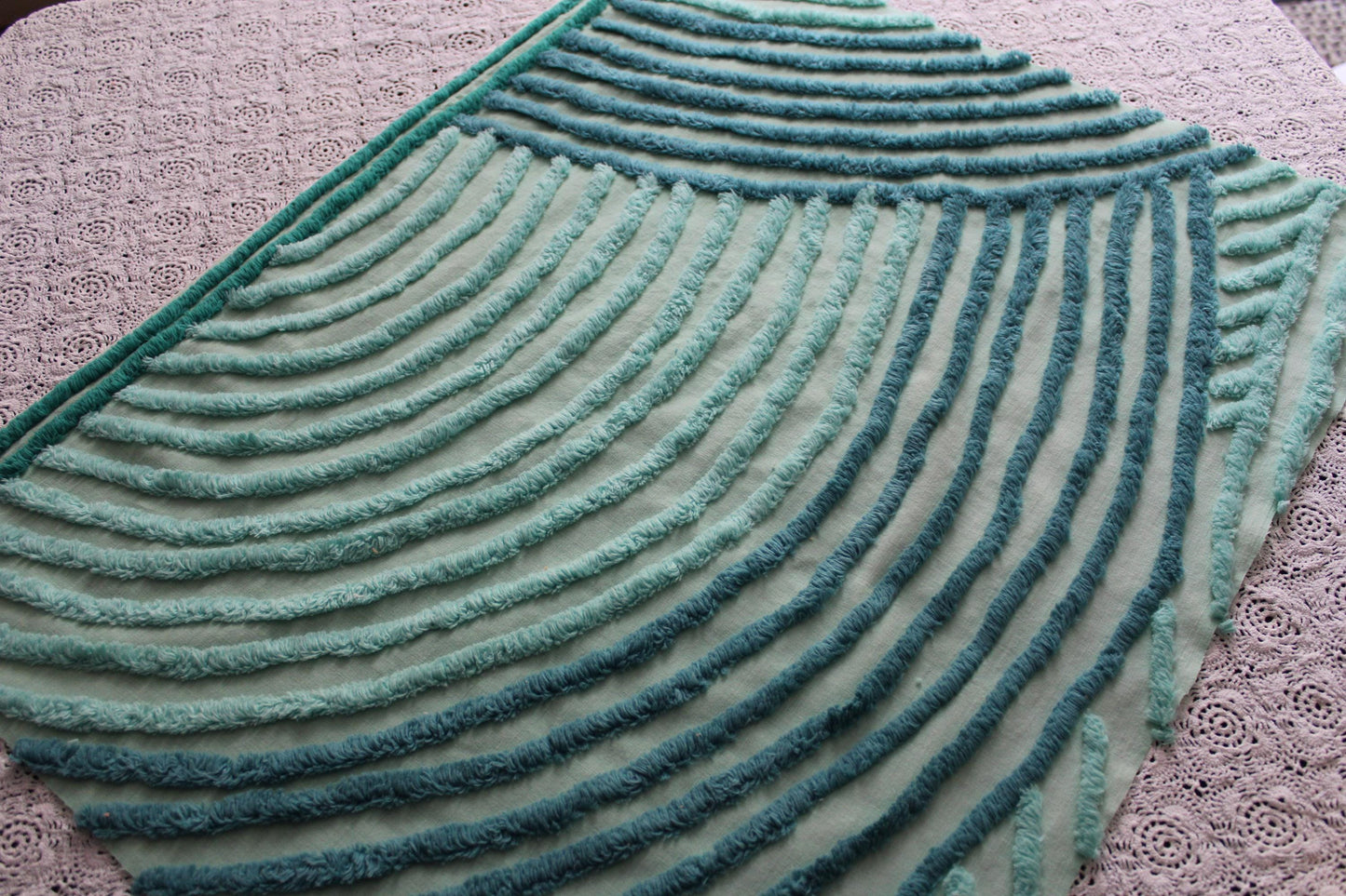 Dramatic Waves Vintage Chenille Fabric Cut from an Antique Chenille Bedspread, 20" x 26" Inch Piece, Unique Bold Design