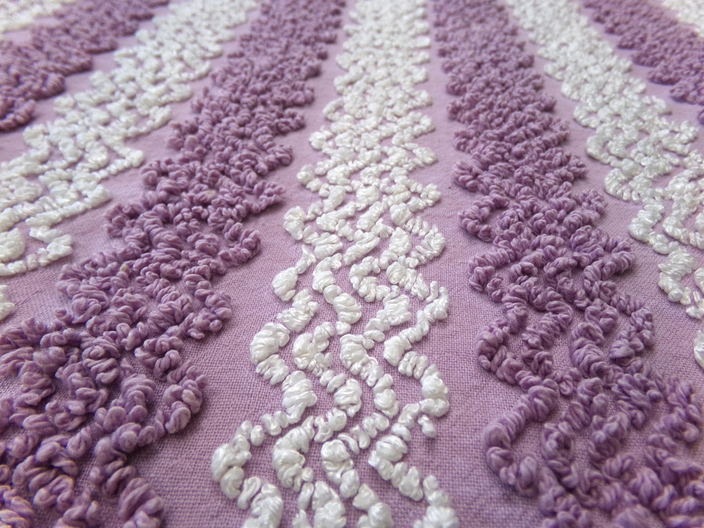 Lavender Frost Vintage Chenille Fabric, Textured Zig Zag Design, Purple & White Quilt Sewing Material, 18" x 24"