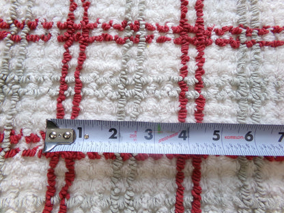 Preppy Plaid Vintage Chenille Fabric, Maroon & Grey Needletufting on White Grid, 18" x 23" inch Piece, 100% Cotton