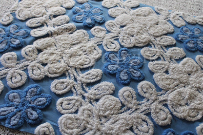Blueberry Soft Snowdrops Vintage Chenille Fabric, 23" x 20" inch piece, for Pillows & Crafts