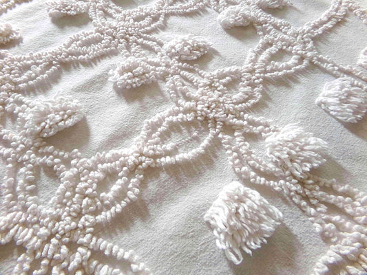 Fluffy Jumbo Pops Vintage Chenille Fabric, Shabby Chic Puffs, 21" x 25" inch Piece, Neutral Antique Cream for Pillows, Quilting