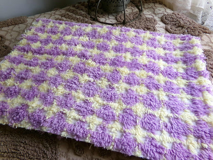 Happy Yellow & Purple Plaid Vintage Chenille Quilt Fabric, 25" x 21" inch Piece, 100% Soft Cotton Blend