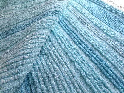 mermaid trail vintage striped chenille fabric, lightweight aqua sewing material with variegated multisize lines, 20" x 24" inch piece
