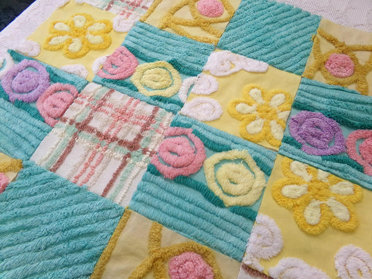 summer days vintage chenille fabric squares, set of 16 summertime colors 6" blocks for arts & crafts, sewing