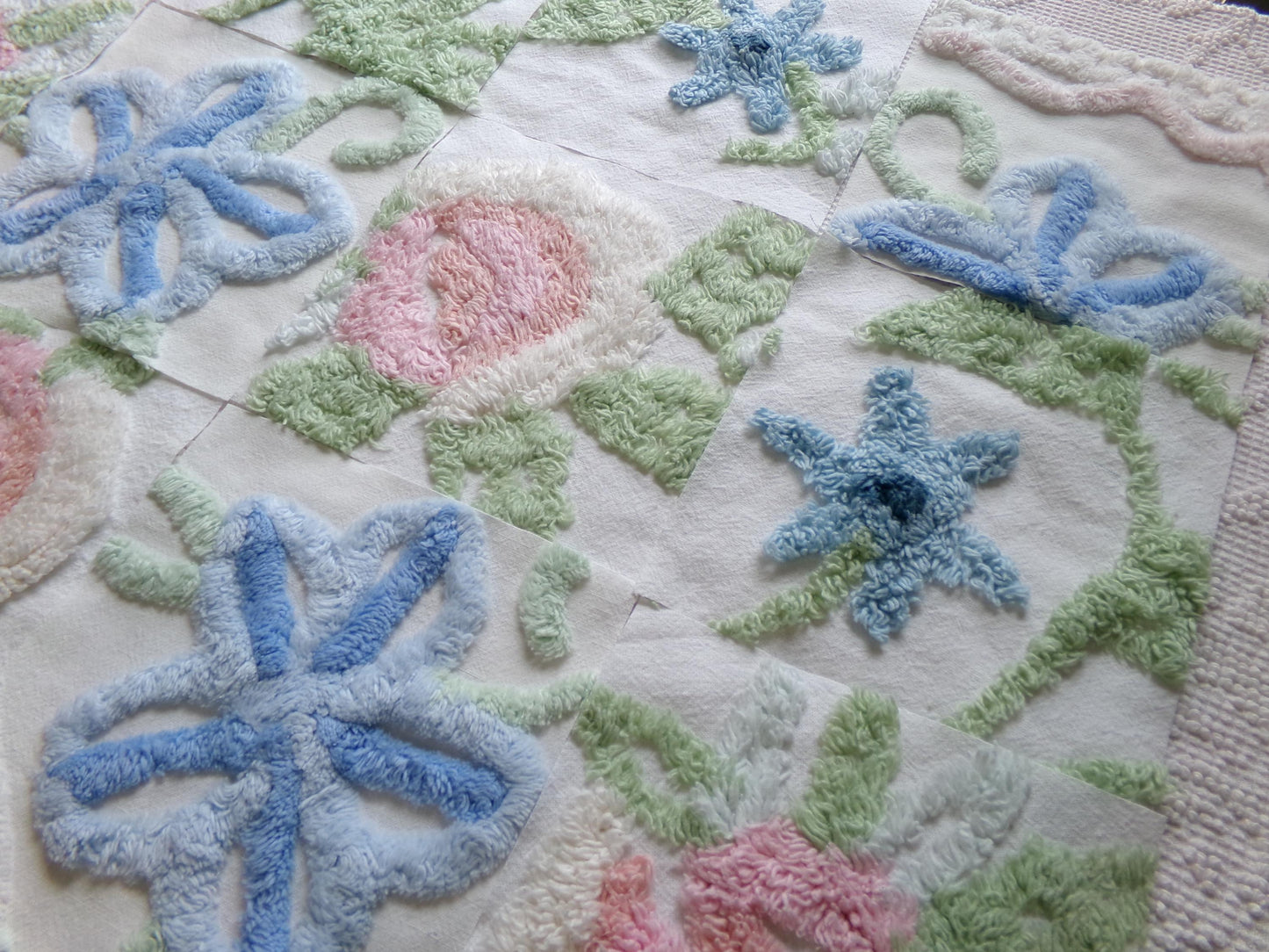 vintage chenille fabric squares, "garden club winner" set of 16 beautiful floral 6" quilt blocks for quilting, crafts, sewing