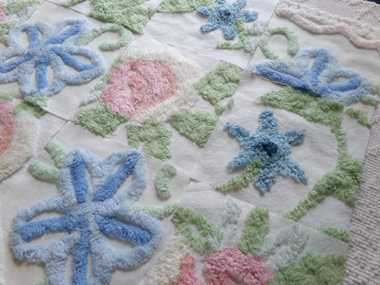 vintage chenille fabric squares, "garden club winner" set of 16 beautiful floral 6" quilt blocks for quilting, crafts, sewing