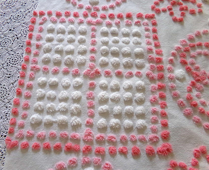 Spunky Daisy Medley Vintage Chenille Fabric, 23" x 18" inch handtufted antique Pink Pops piece, Fun in DIY Pillows