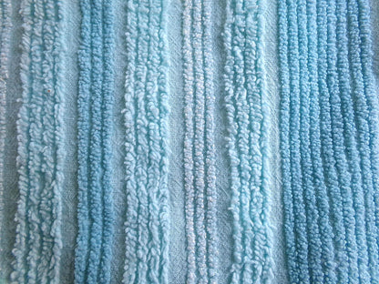 mermaid trail vintage striped chenille fabric, lightweight aqua sewing material with variegated multisize lines, 20" x 24" inch piece