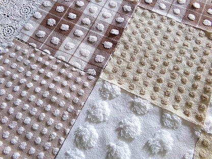 teddy bear browns chenille fabric squares, set of 16 vintage 6" quilt blocks for sewing, quilting, crafts in mocha, chocolate & white pops