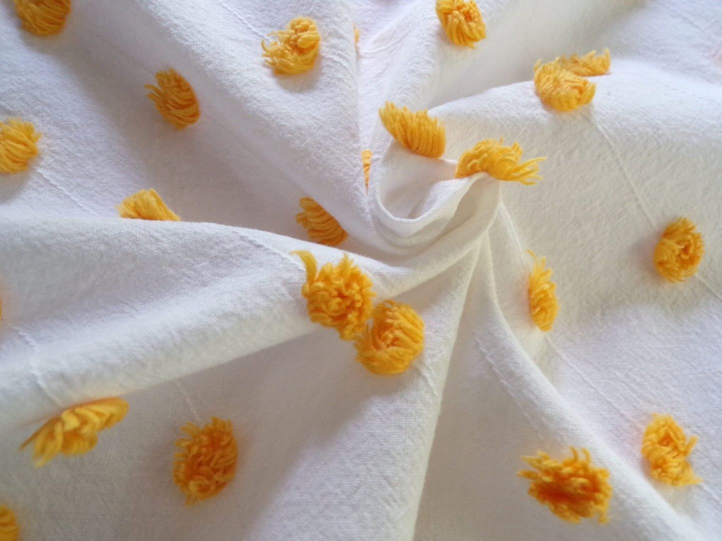 Golden Harvest Puff Pops Vintage Chenille Fabric, 24" x 20"-inch Handtufted Piece, Unique in DIY Pillows & Quilts