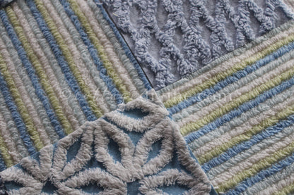COOL COASTAL Chenille Quilt Squares Set, from Vintage Bedspread Fabric, 16 Blocks, 6" inch