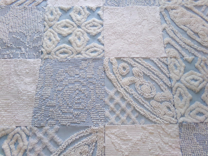 seaside serenity vintage chenille fabric squares, set of 16 blue & white 6" blocks for crafts, sewing