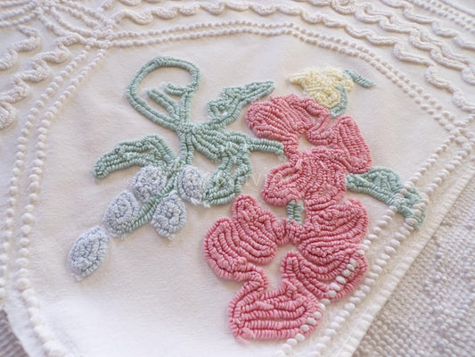 Magical Cottage Chic Lily Vintage Chenille Quilt Fabric Piece, 18" x 25" inches, Pretty in Pillows
