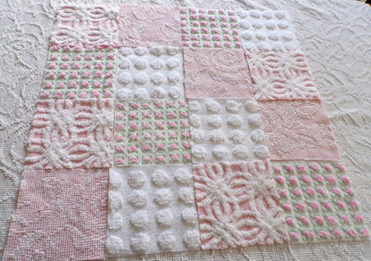 Pink Whispers Chenille Quilt Squares Set from Vintage Bedspread Fabric, 16 Blocks, 6" inch
