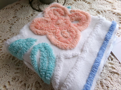 Plush Tropical Swirl Flower Vintage Chenille Fabric, 28" x 14" inch Piece, Tropical Sewing Material Great for DIY Pillow Covers