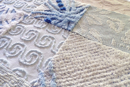 Boho Blues Fabric Squares Set, from Vintage Chenille Bedspread Fabrics, 16 Blocks, 6" x 6" inch