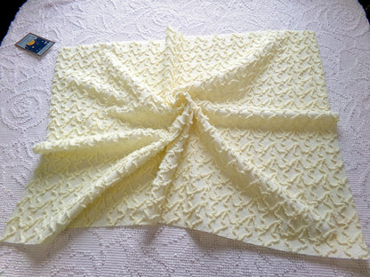Vintage Yellow Squiggle Chenille Fabric, Gentle Sunny Buttercup 18" x 24" Piece of Sewing & Quilt Material