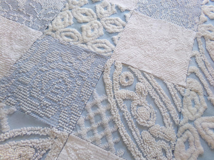 seaside serenity vintage chenille fabric squares, set of 16 blue & white 6" blocks for crafts, sewing