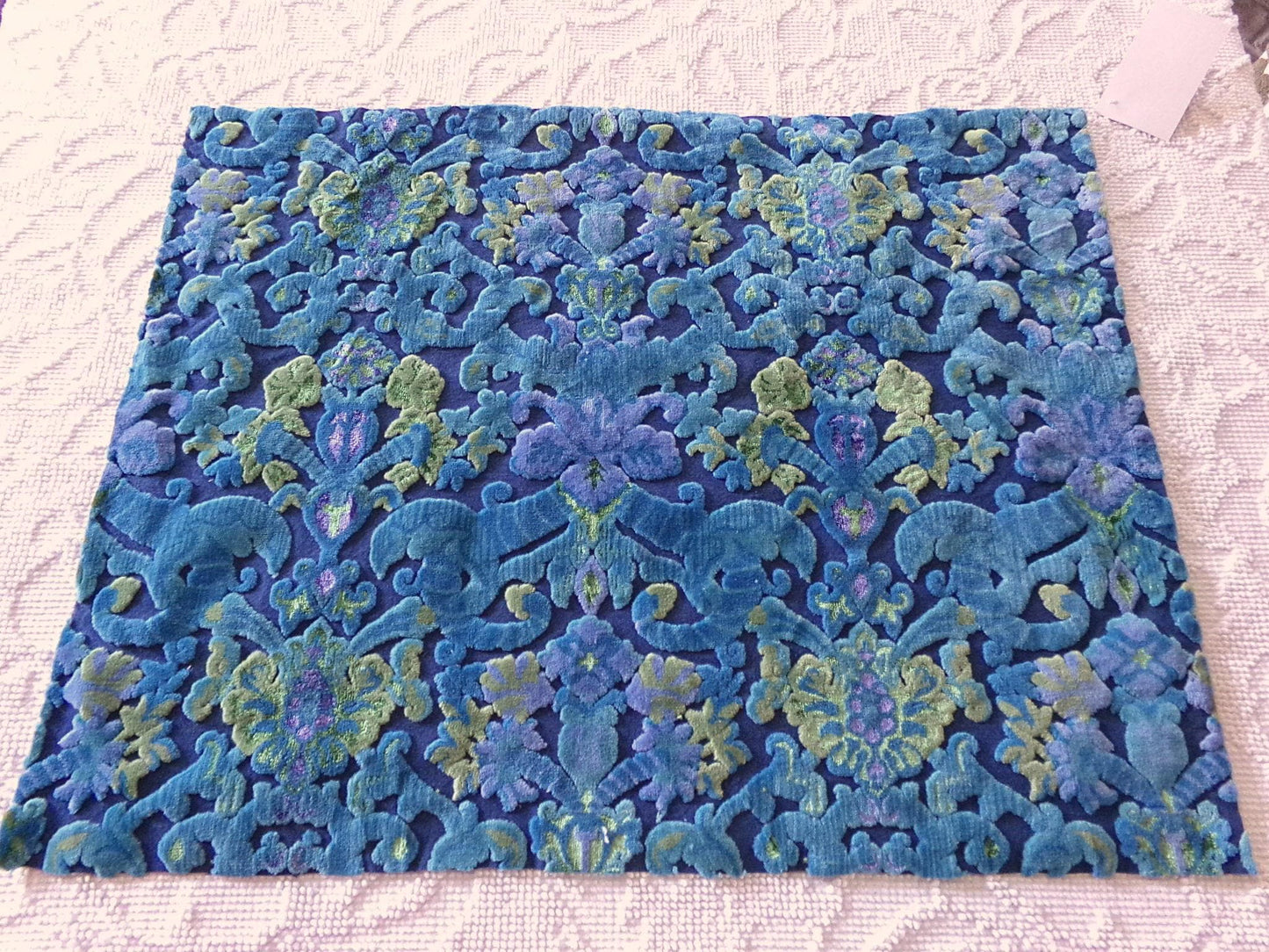 celestial vintage cut velvet fabric, midnight blue mystic Bates tapestry chenille, 18" x 22" inch piece, sewing material for boho bags