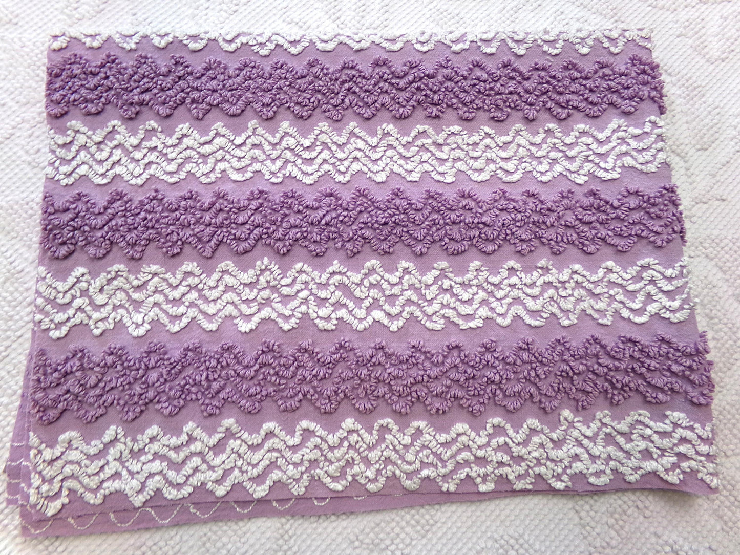 Lavender Frost Vintage Chenille Fabric, Textured Zig Zag Design, Purple & White Quilt Sewing Material, 18" x 24"