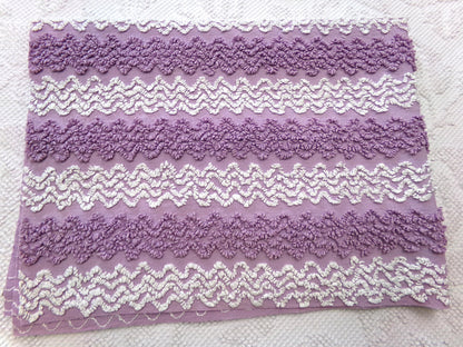 Lavender Frost Vintage Chenille Fabric, Textured Zig Zag Design, Purple & White Quilt Sewing Material, 18" x 24"